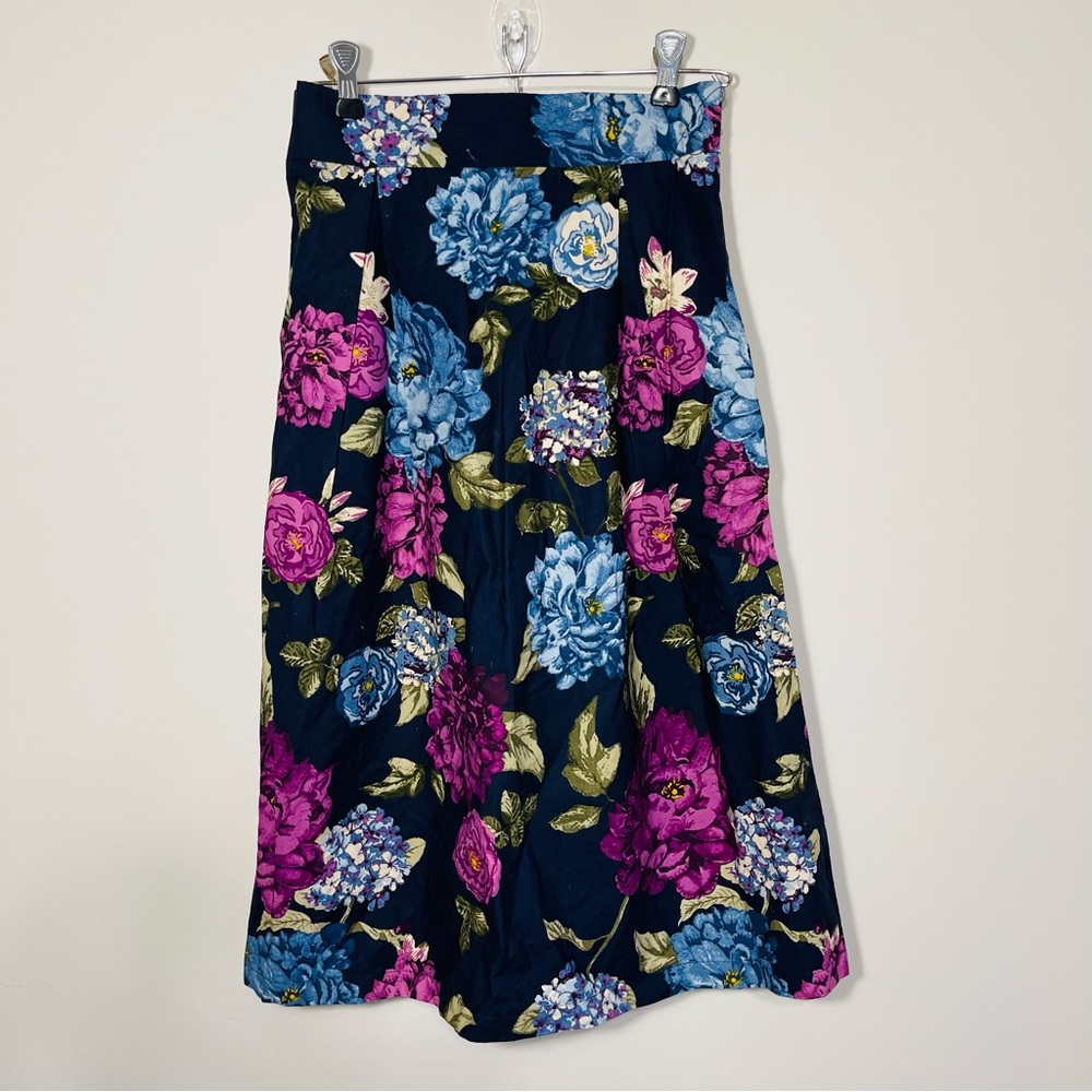 Anthropologie Floral Midi Skirt - Blue and Pink